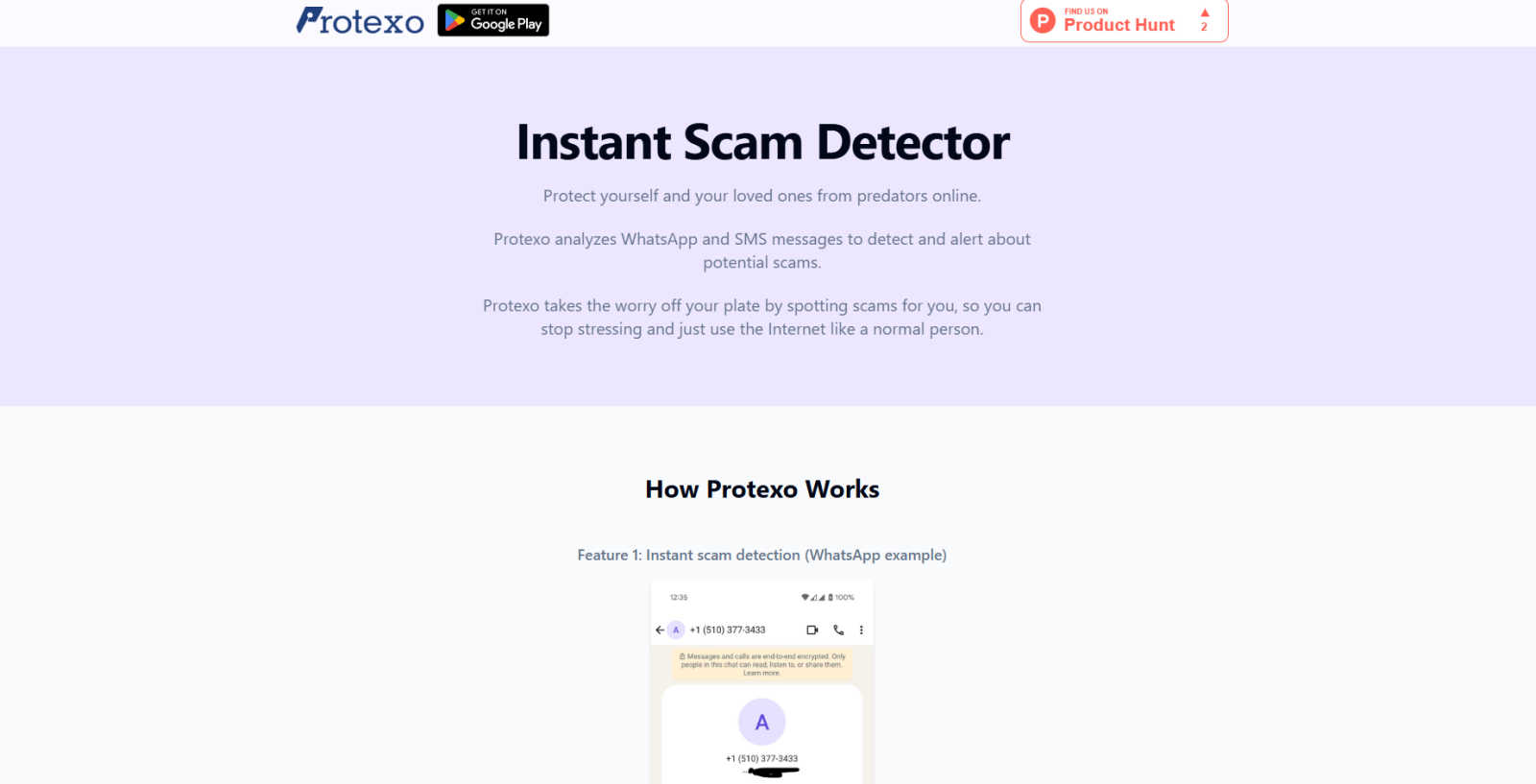 Protexo  application interface and features