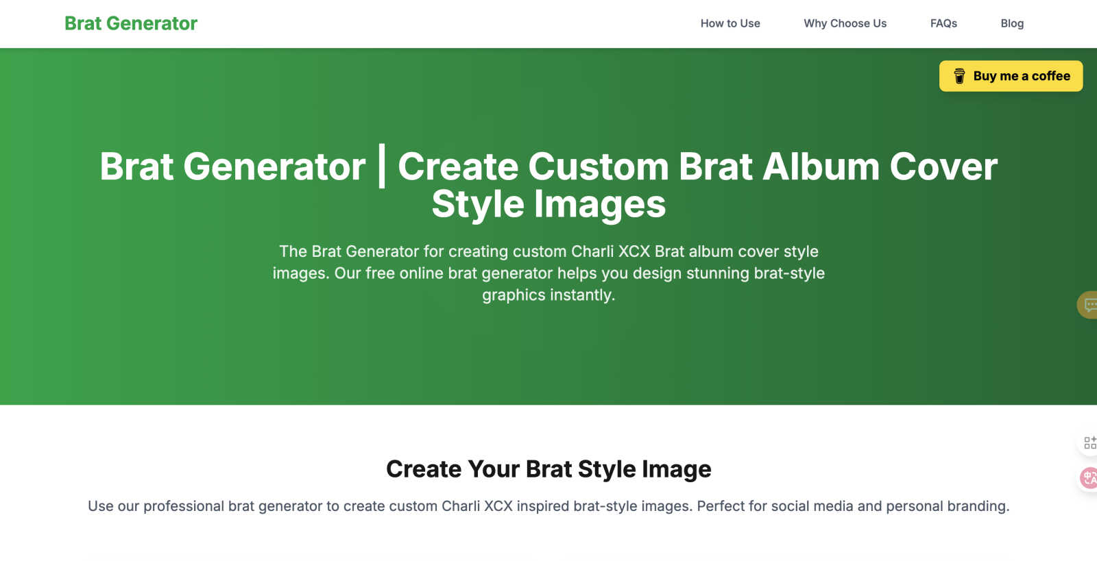 Brat Generator application interface and features