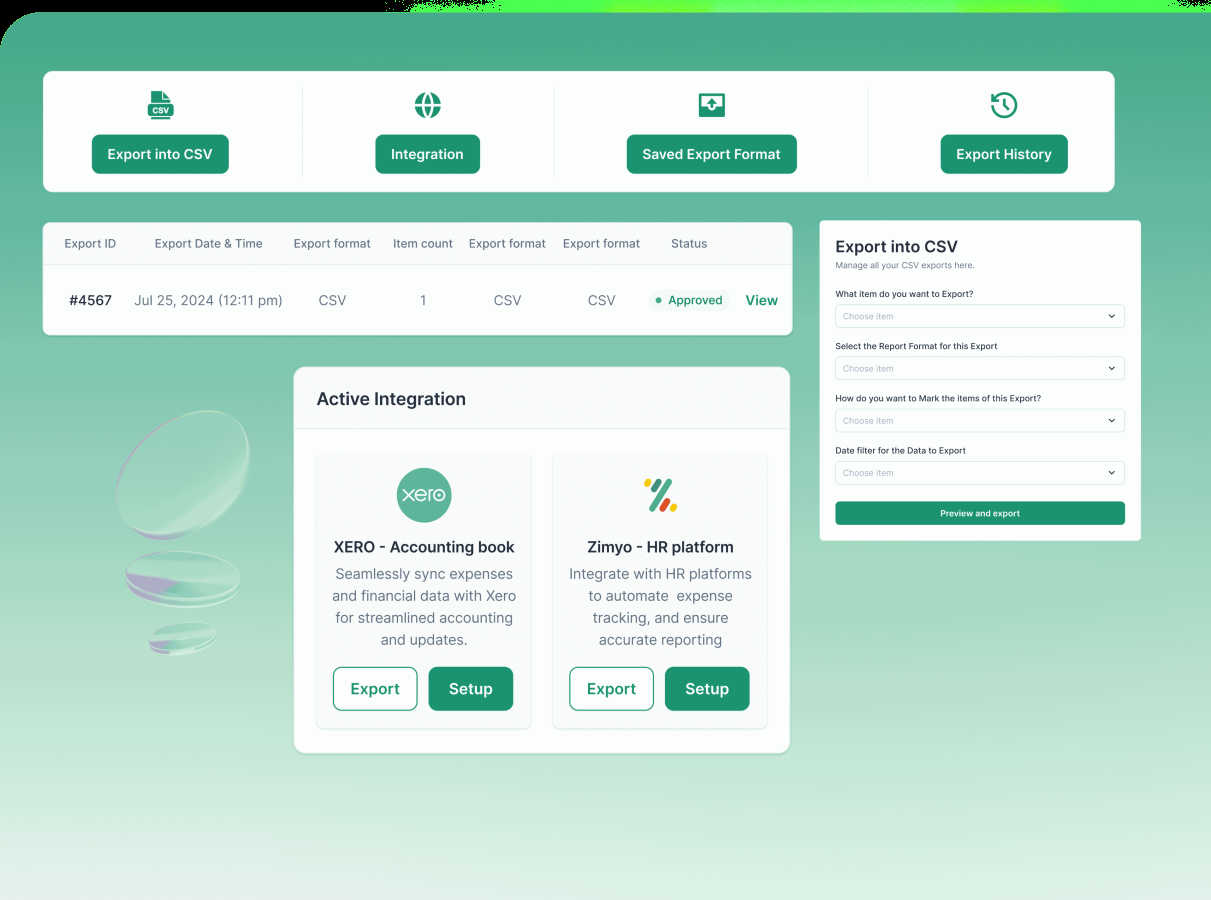 Expense Hub application interface and features
