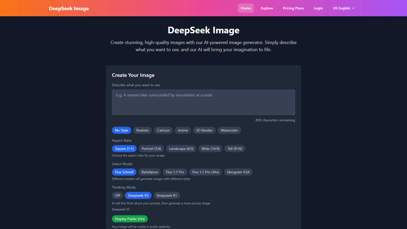 DeepSeek Image Generator application interface and features