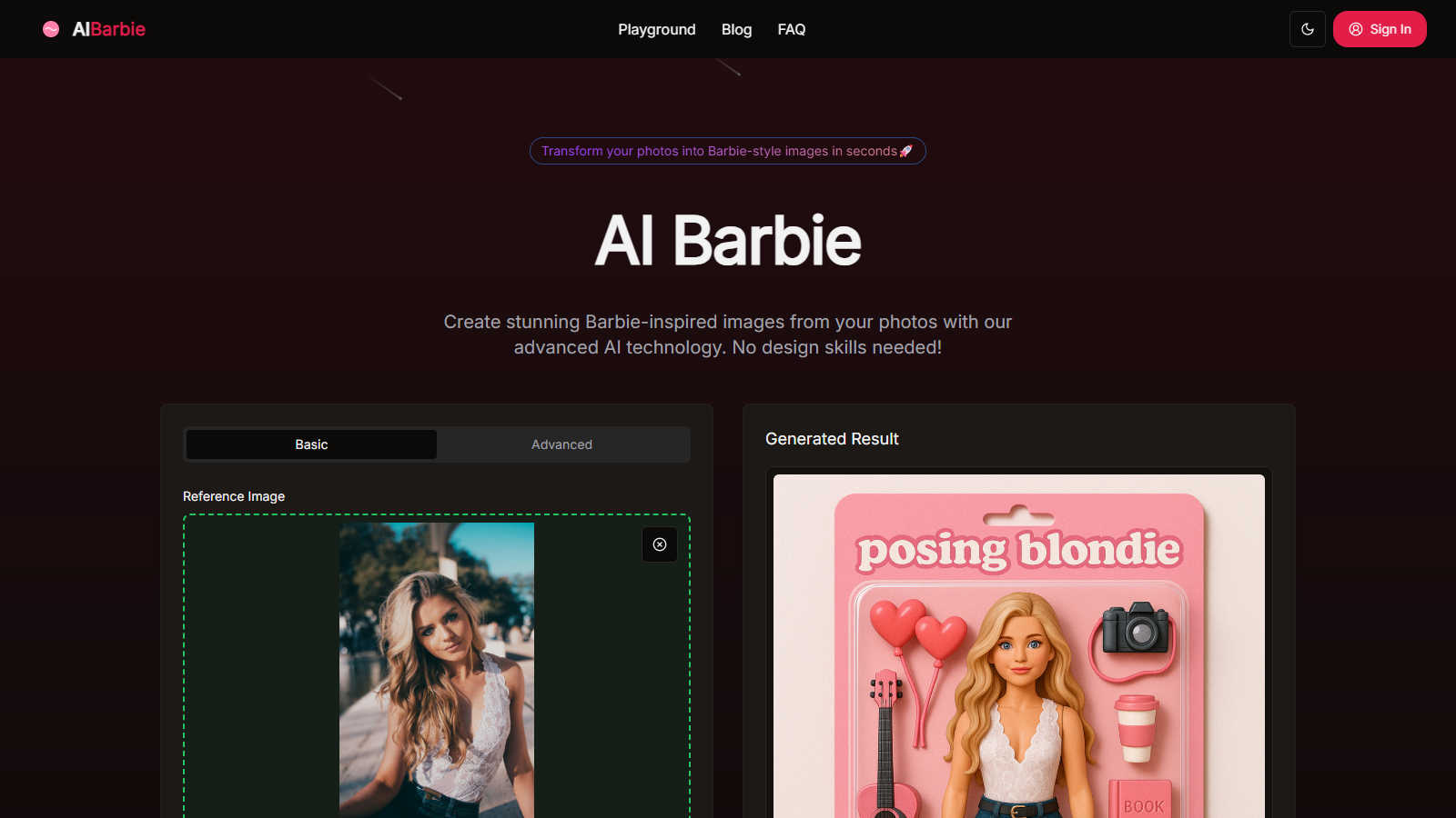 AI Barbie application interface and features