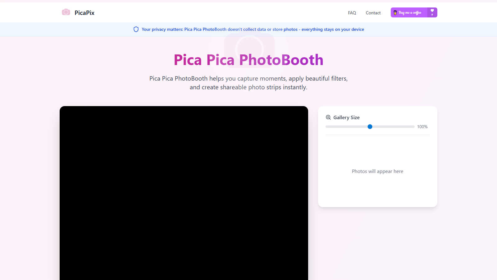 PicaPix application interface and features
