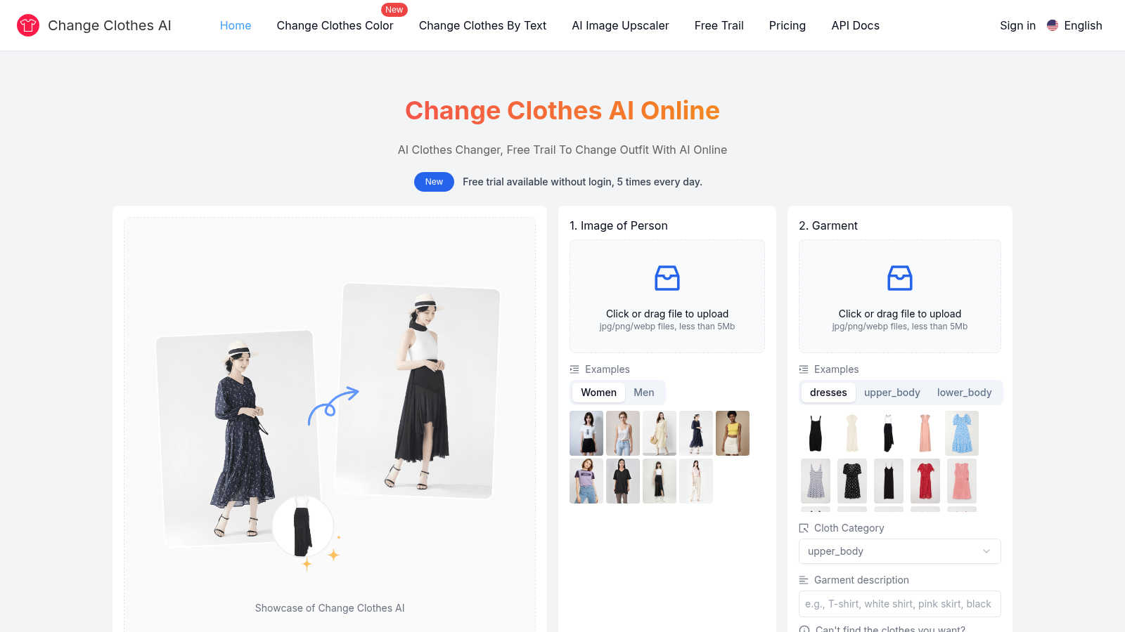 Change Clothes AI application interface and features