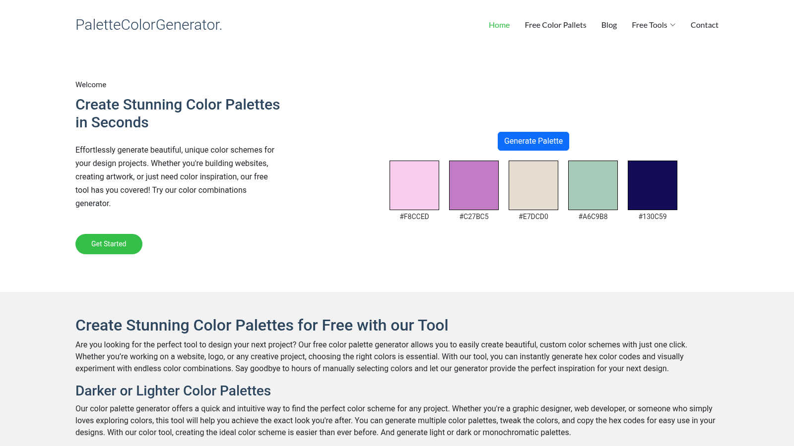 palettecolorgenerator.com application interface and features