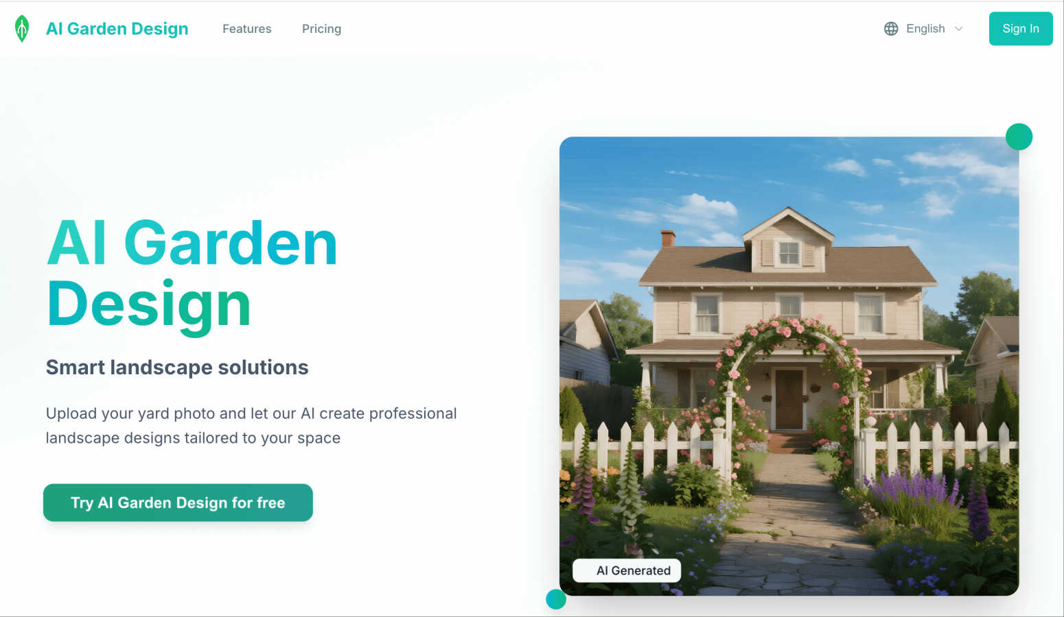 AI Garden Design application interface and features