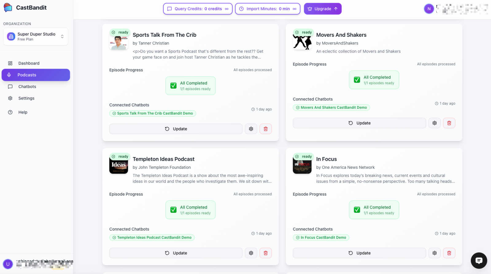 CastBandit application interface and features
