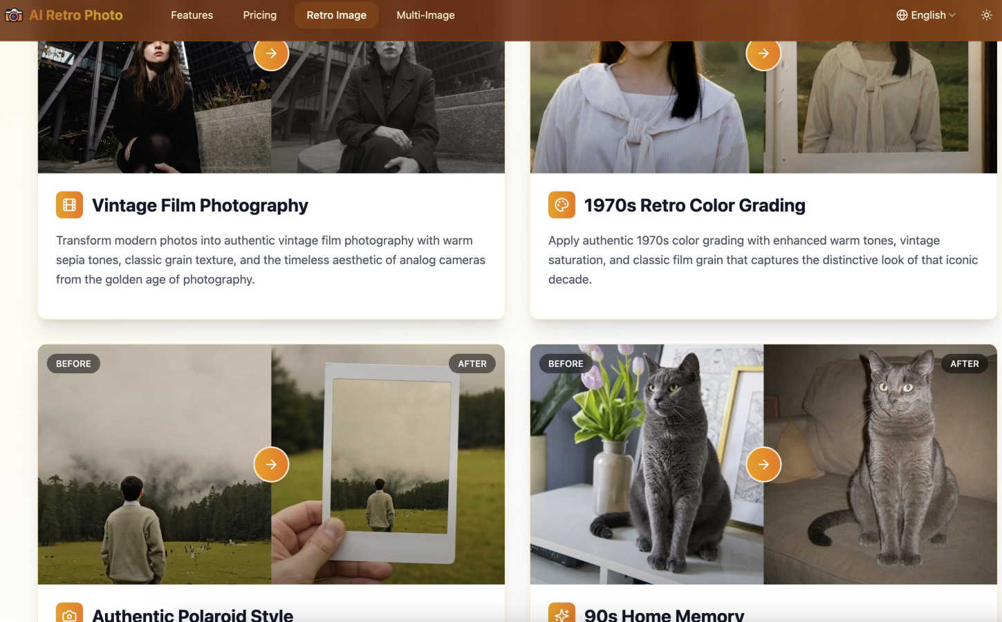 AI Retro Photo application interface and features