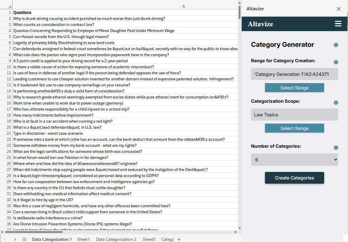 Altavize application interface and features