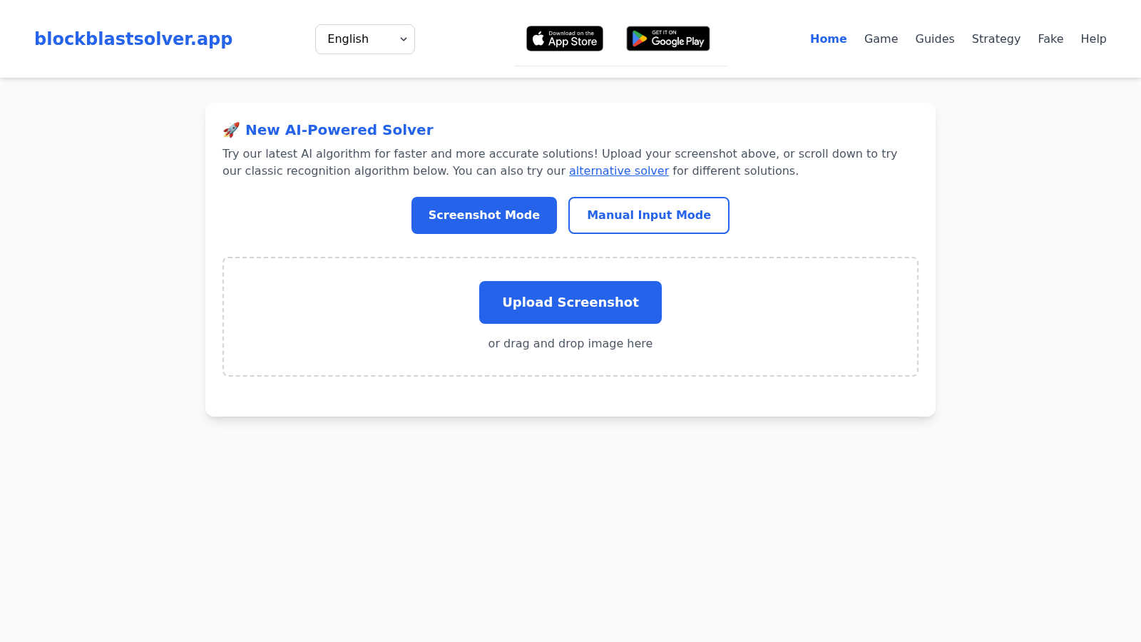 Block Blast Solver application interface and features