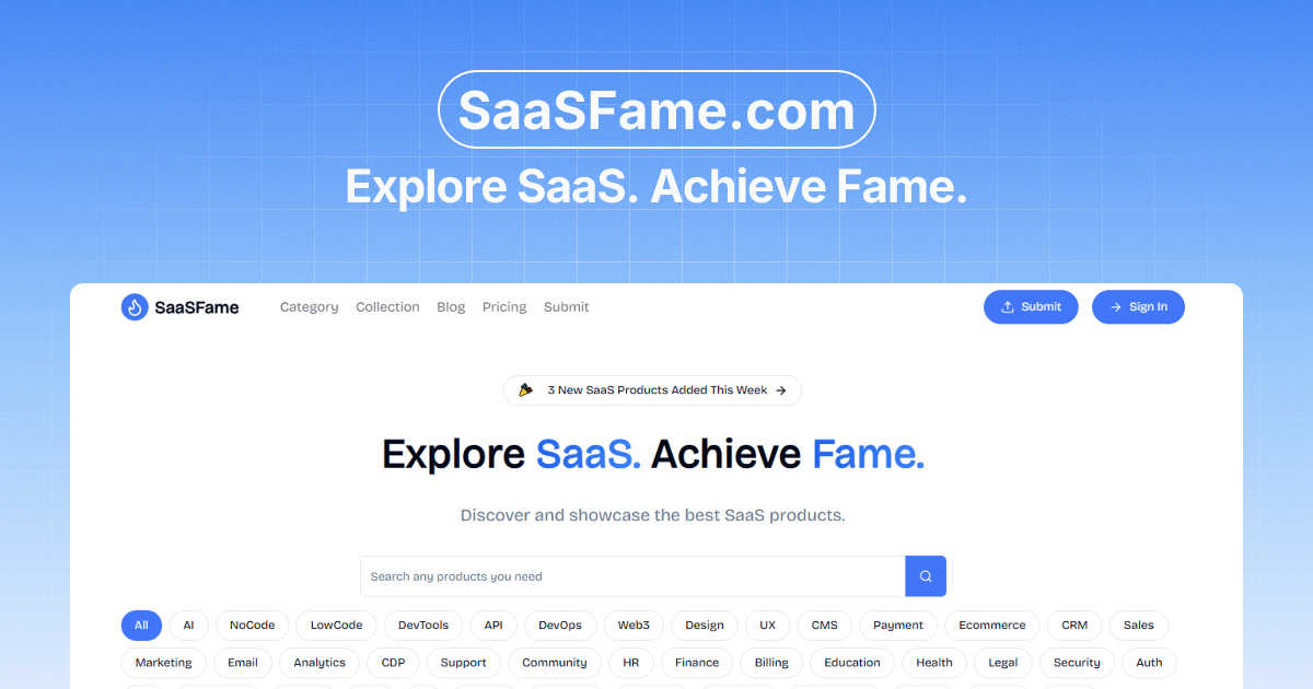 SaaSFame application interface and features