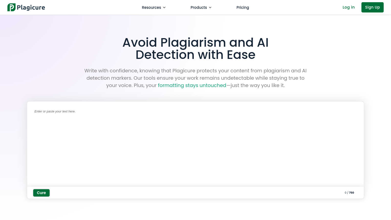 Plagicure application interface and features