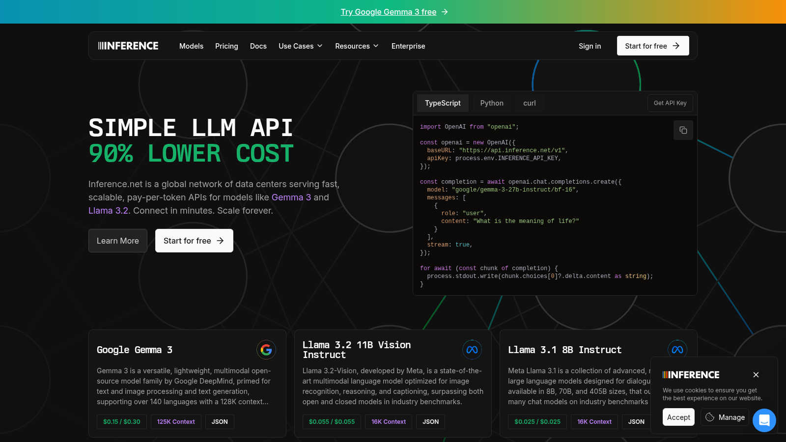 Inference.net application interface and features