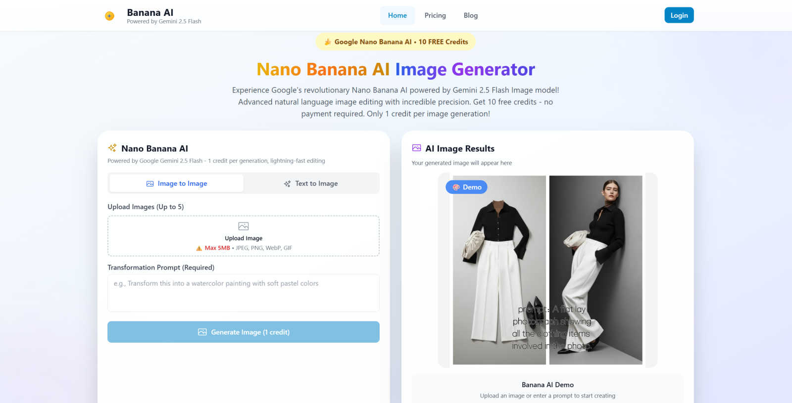 Nano Banana AI Image Generator application interface and features