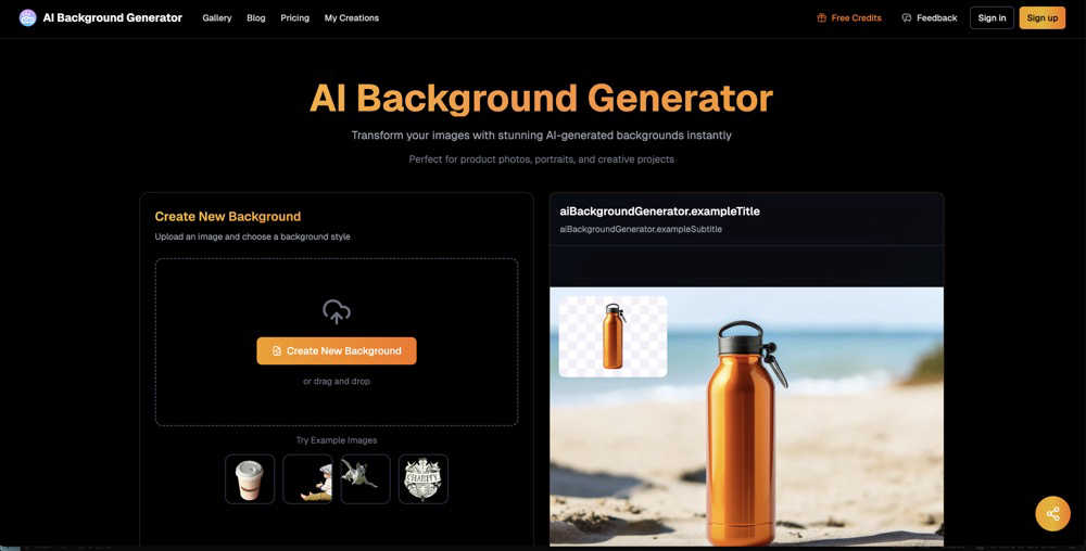 AI Background Generator application interface and features