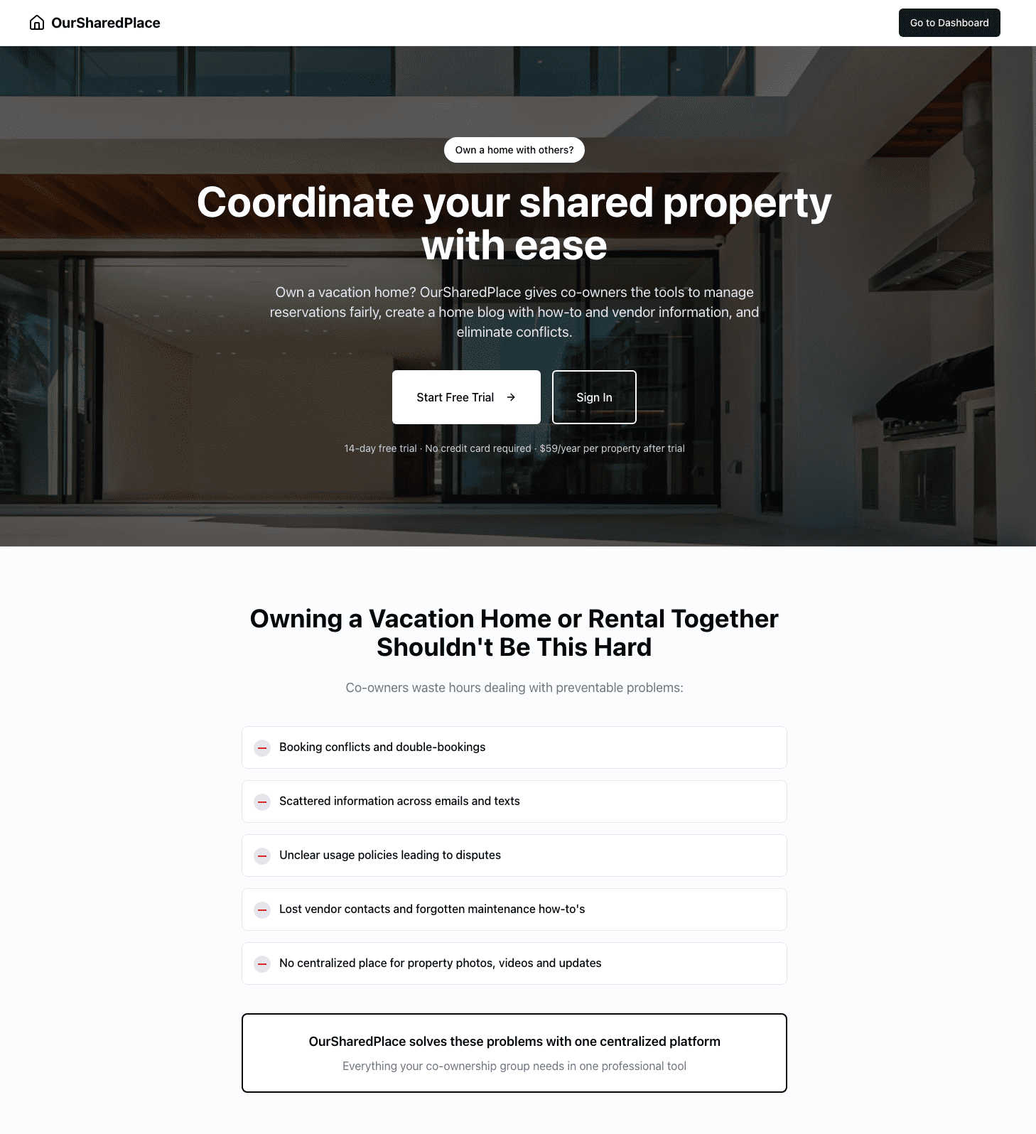 OurSharedPlace application interface and features