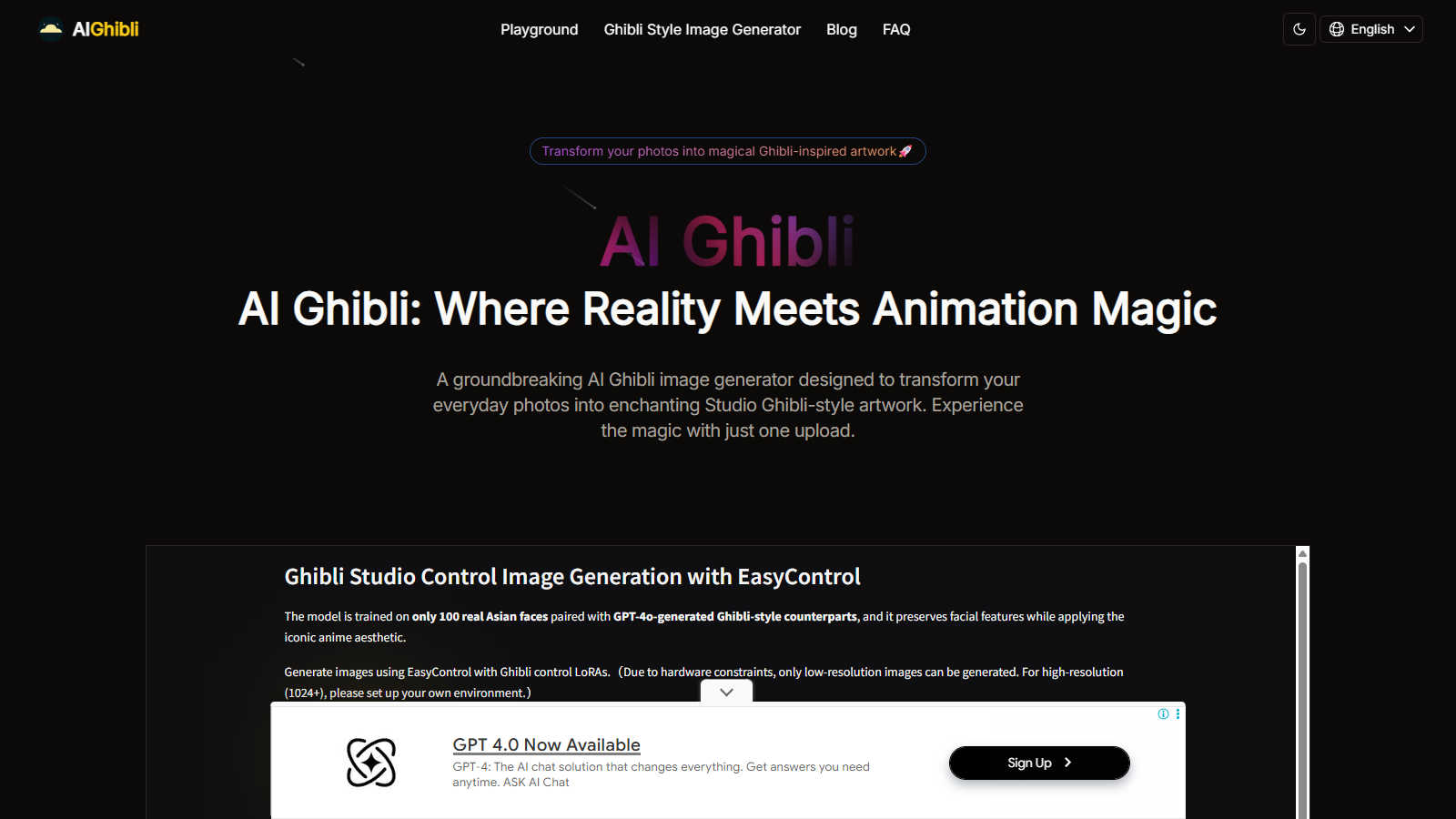 AI Ghibli application interface and features