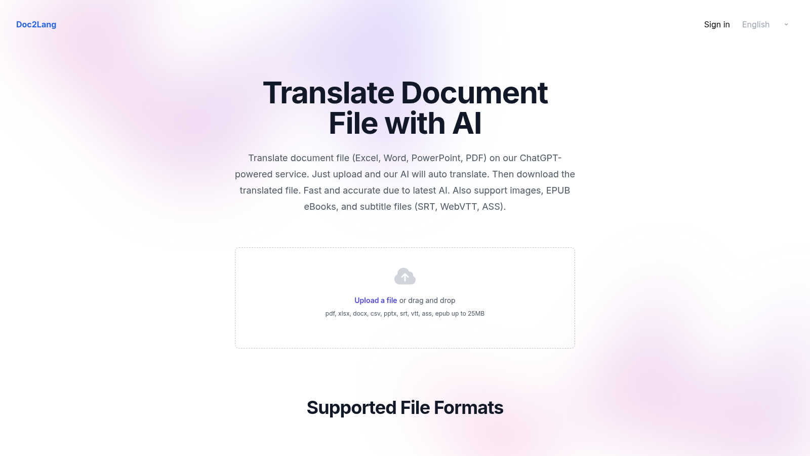 Doc2Lang application interface and features