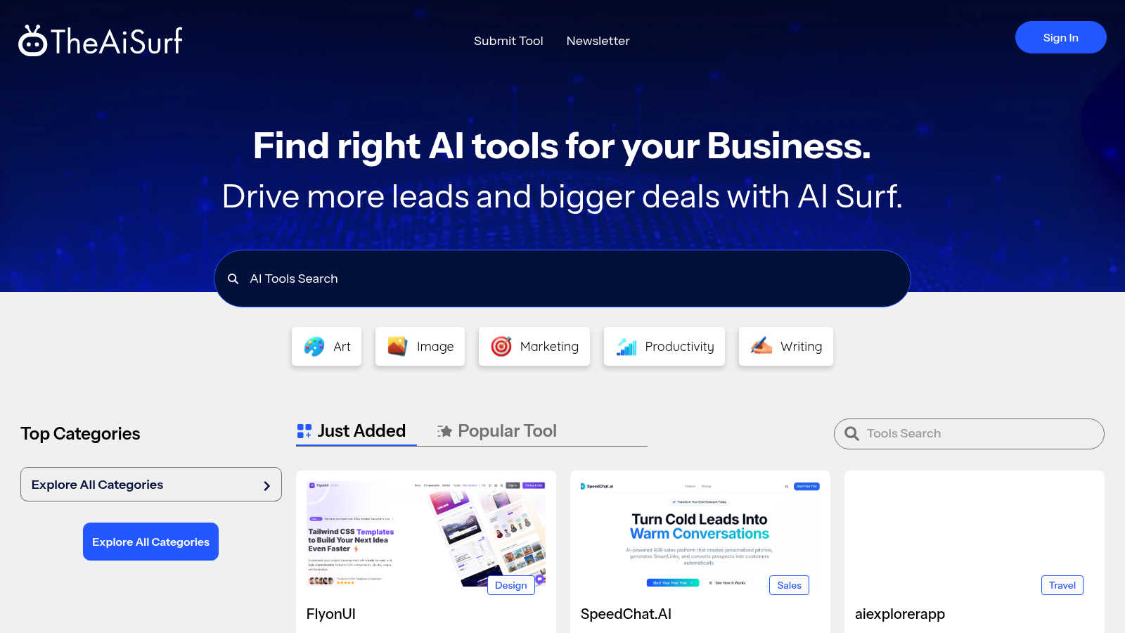The AI Surf application interface and features