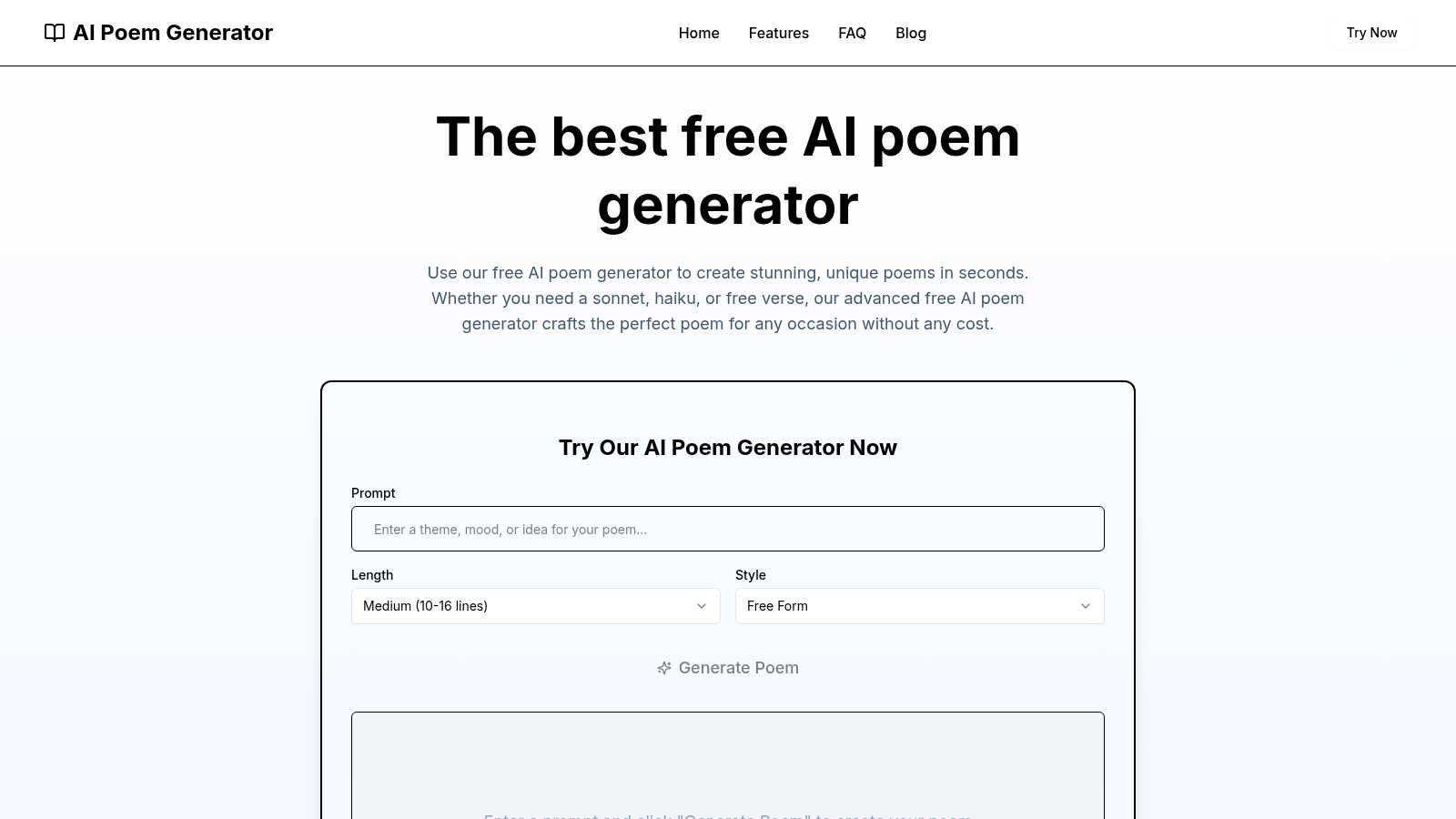 AI Poem Generator application interface and features