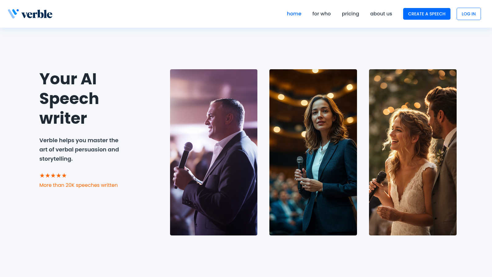 Verble application interface and features