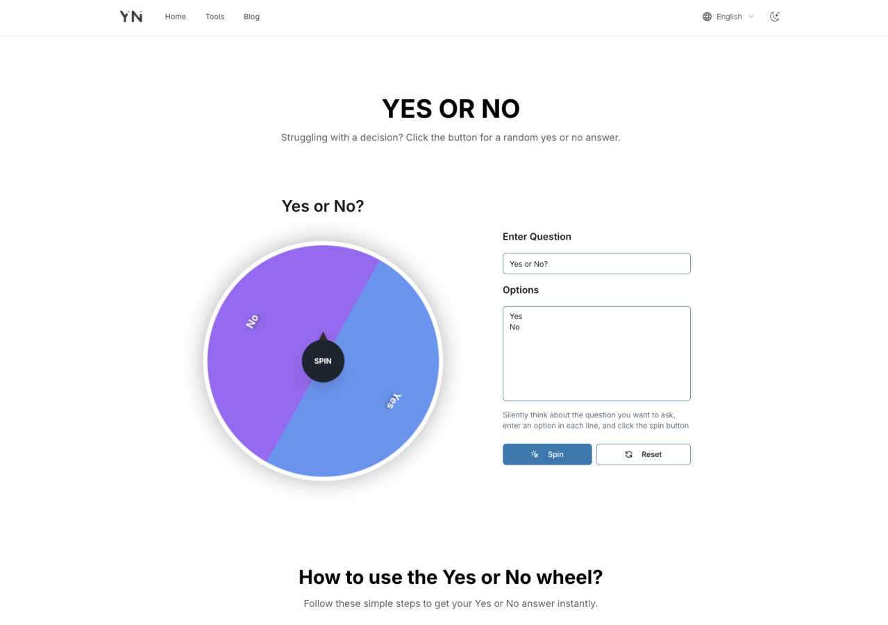 Yes Or No Wheel application interface and features