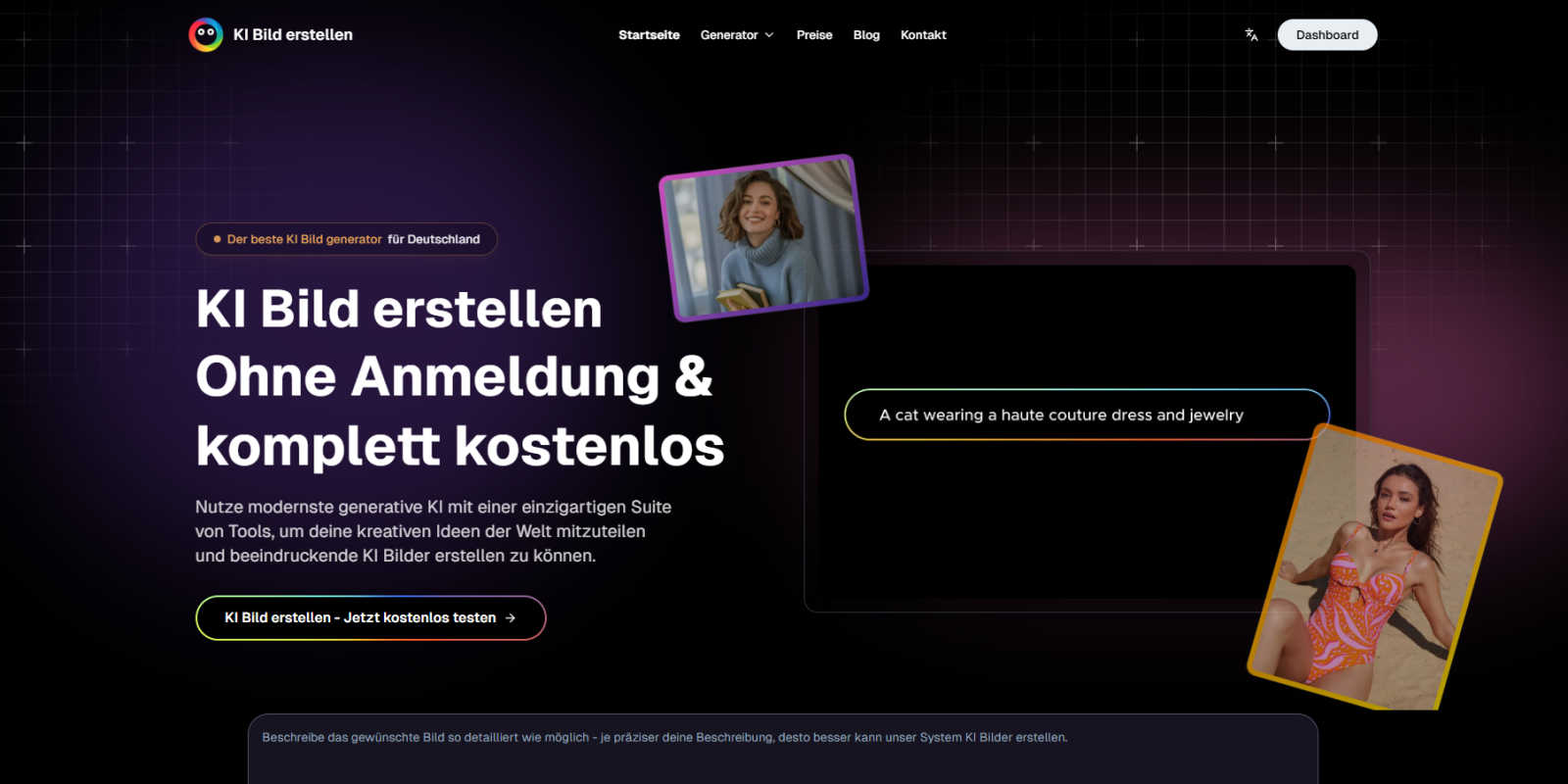 KI Bild erstellen application interface and features