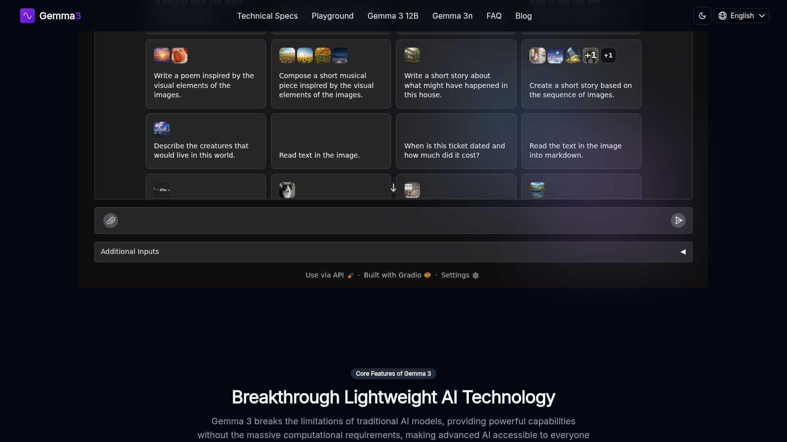 Gemma 3 application interface and features