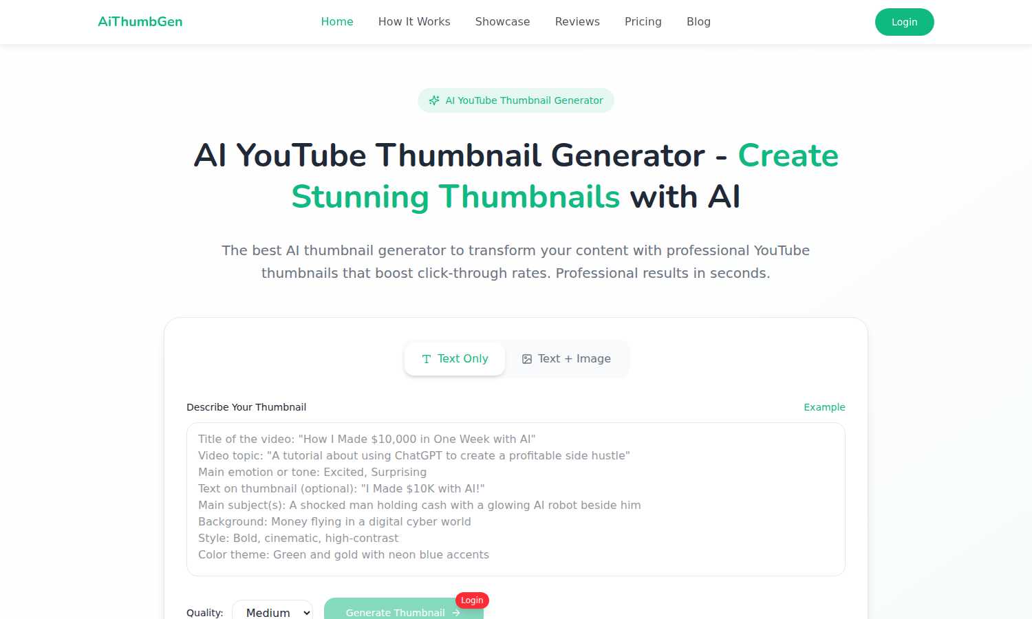 AiThumbGen application interface and features