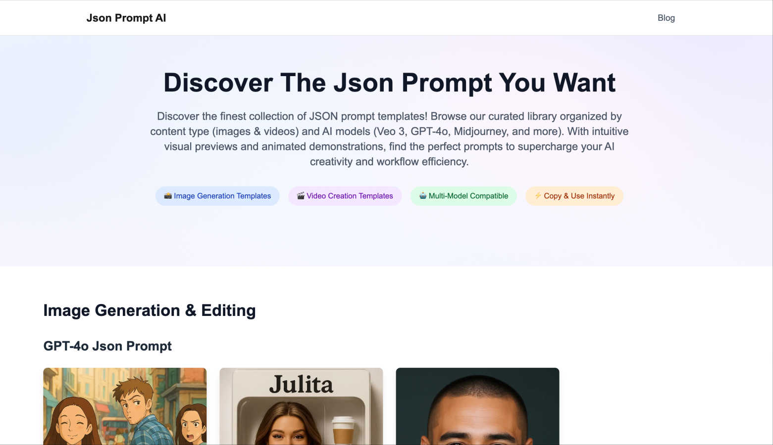 JSON Prompt AI application interface and features