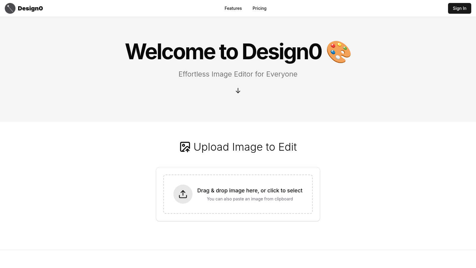 Design0 application interface and features