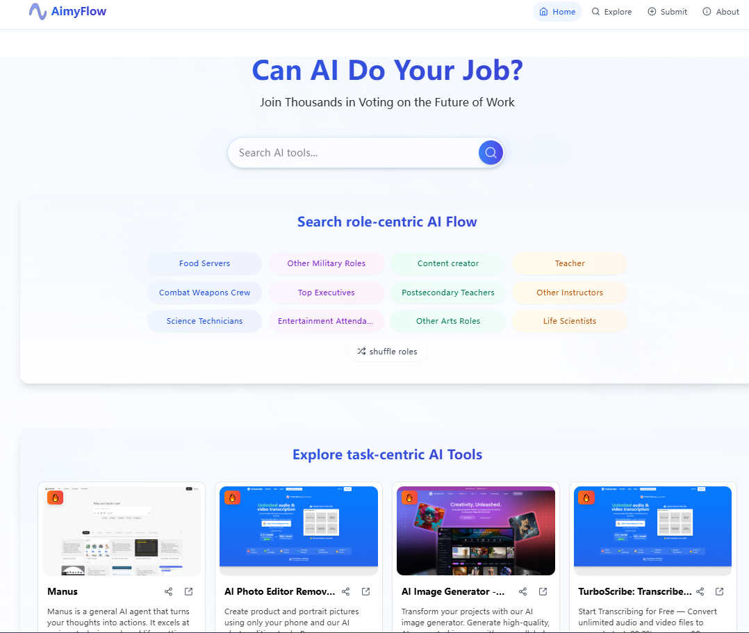 AimyFlow application interface and features