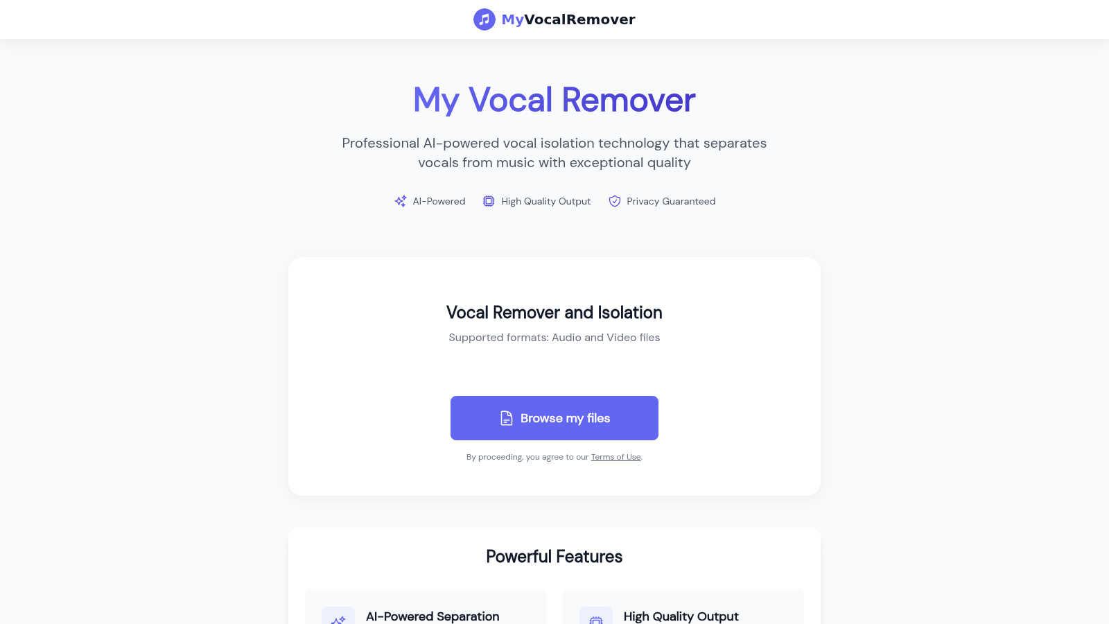 MyVocalRemover application interface and features