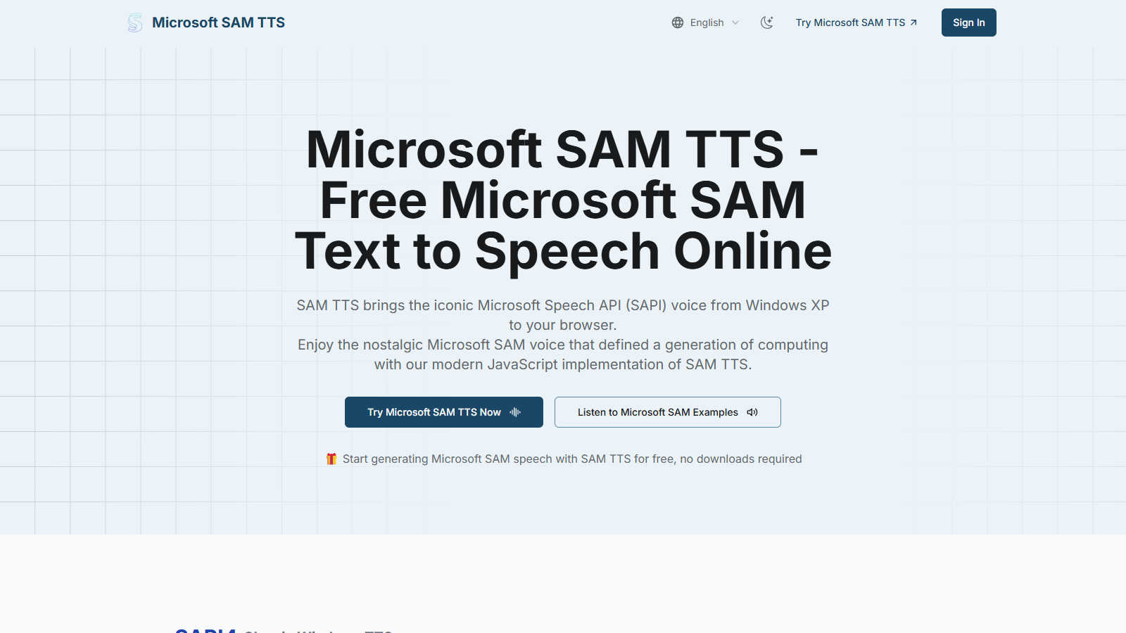 SAM TTS application interface and features