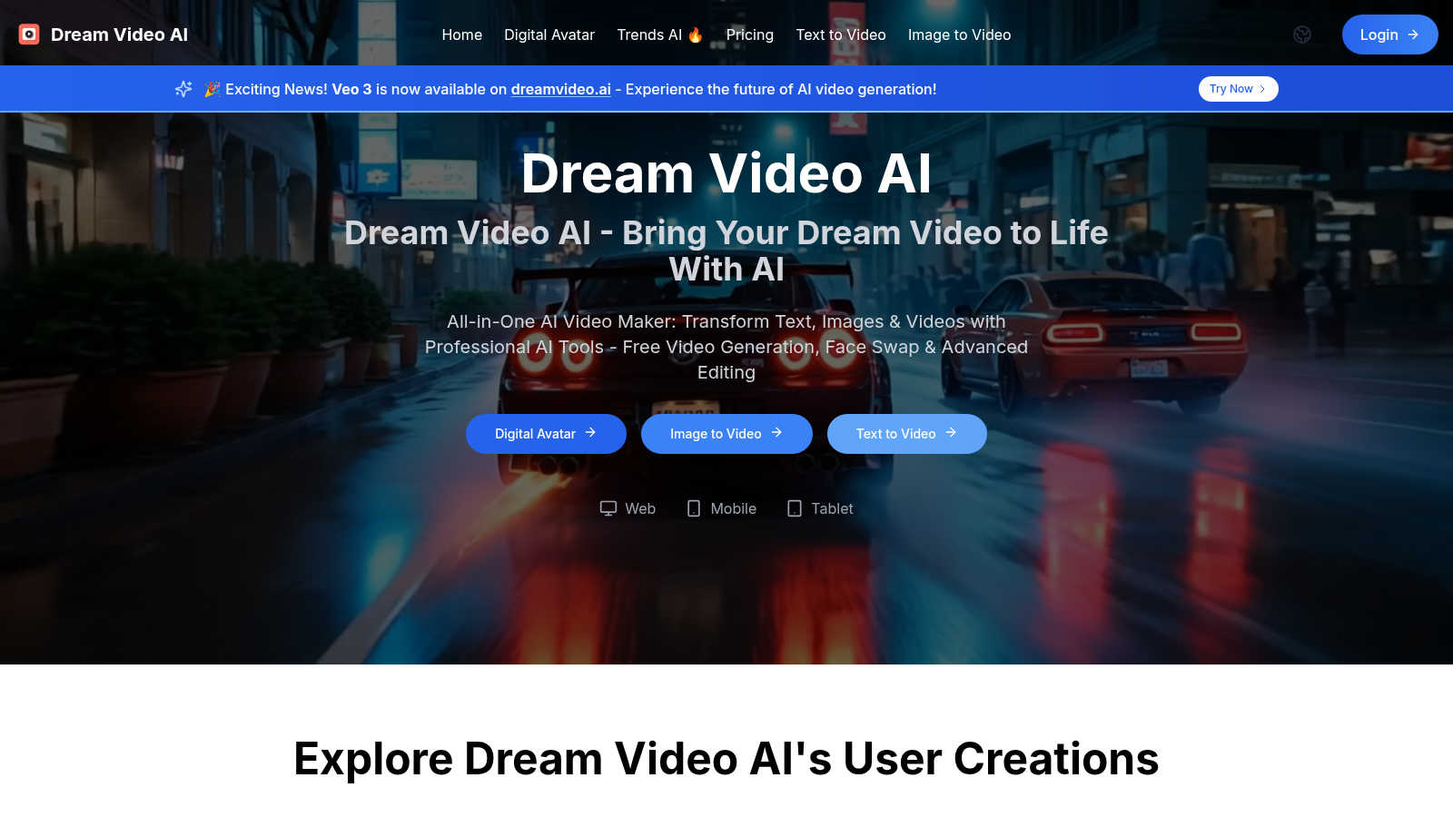 Dream Video AI application interface and features
