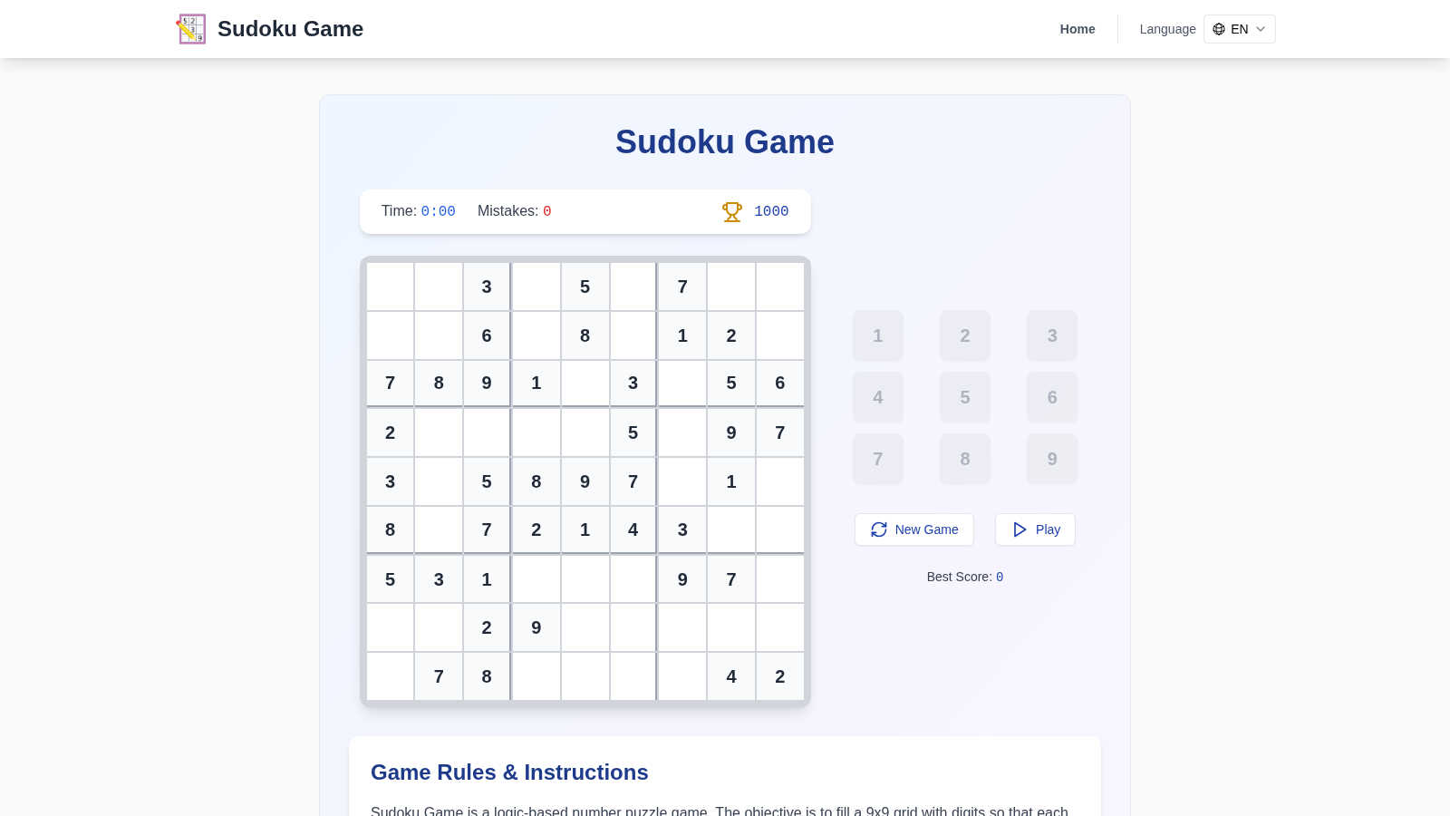 Playfy Sudoku application interface and features