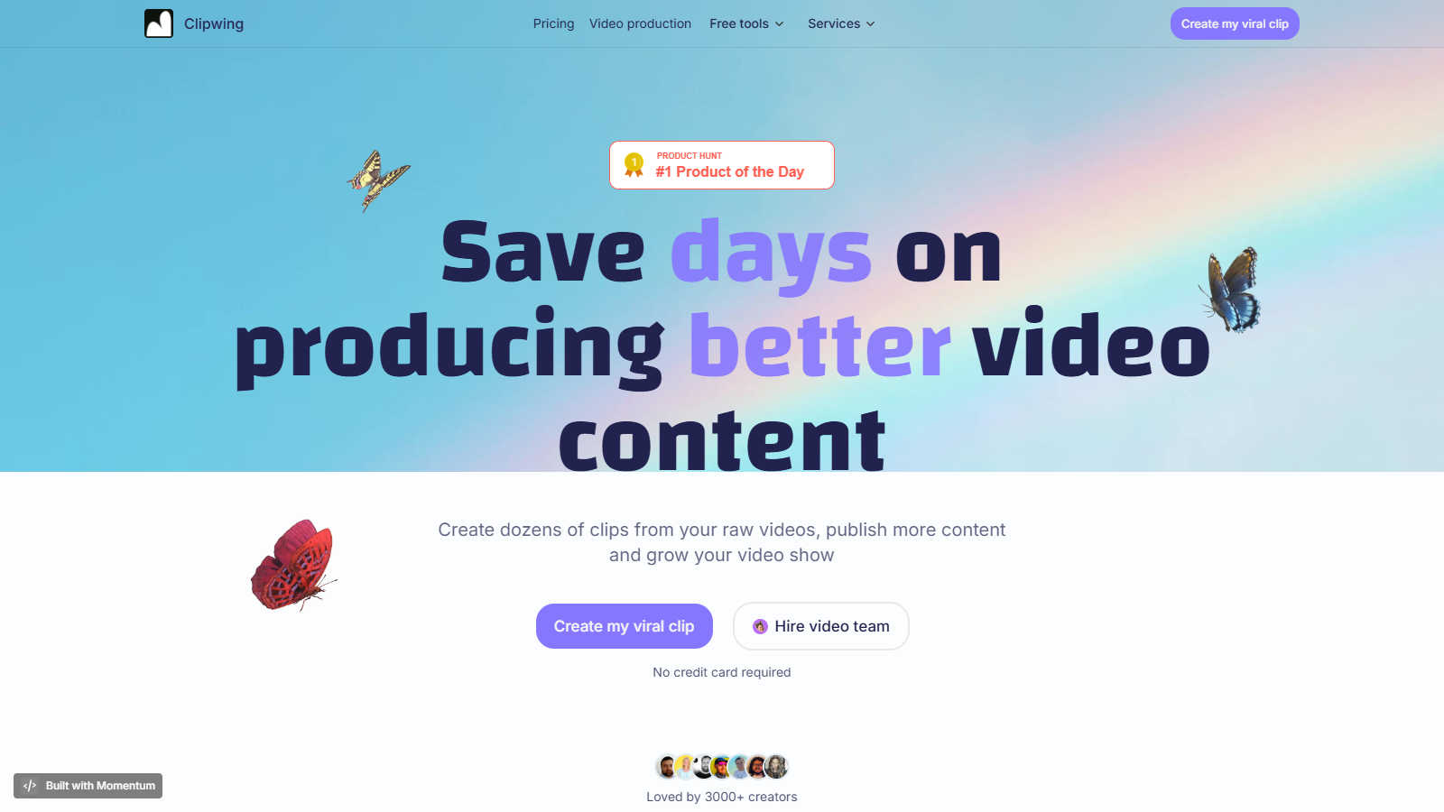 Clipwing application interface and features