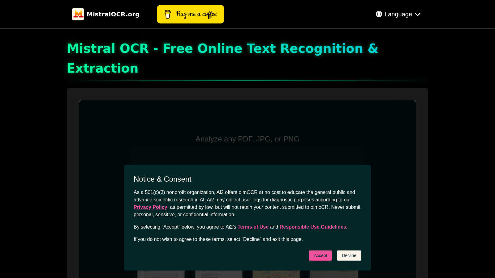 Mistral OCR application interface and features