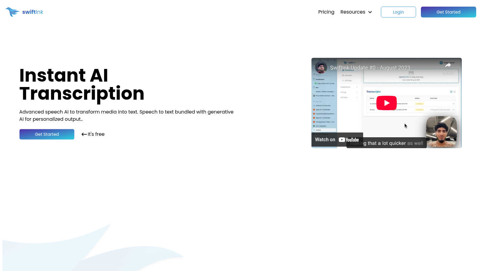 Swiftink application interface and features