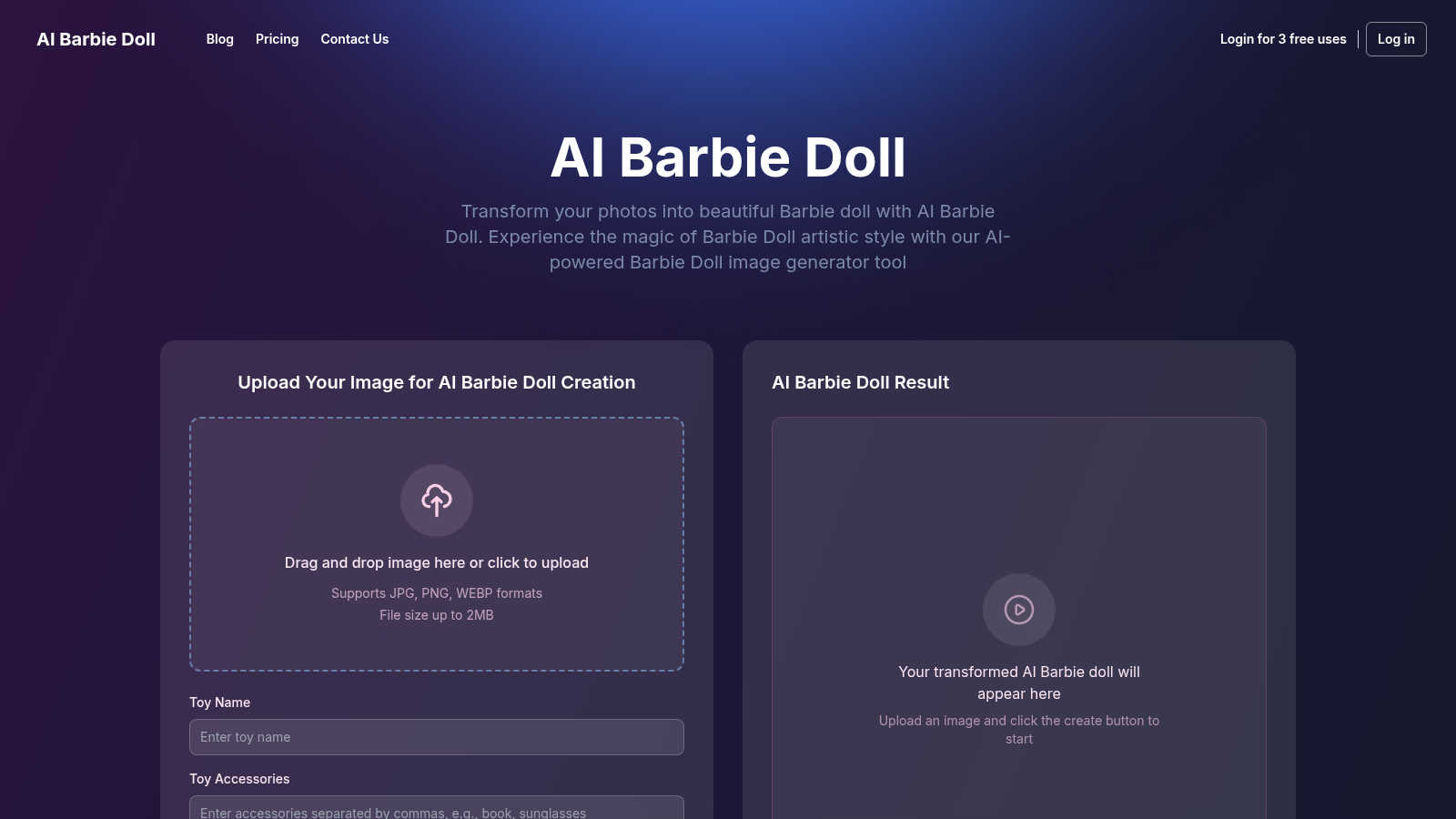 AI Barbie Doll application interface and features