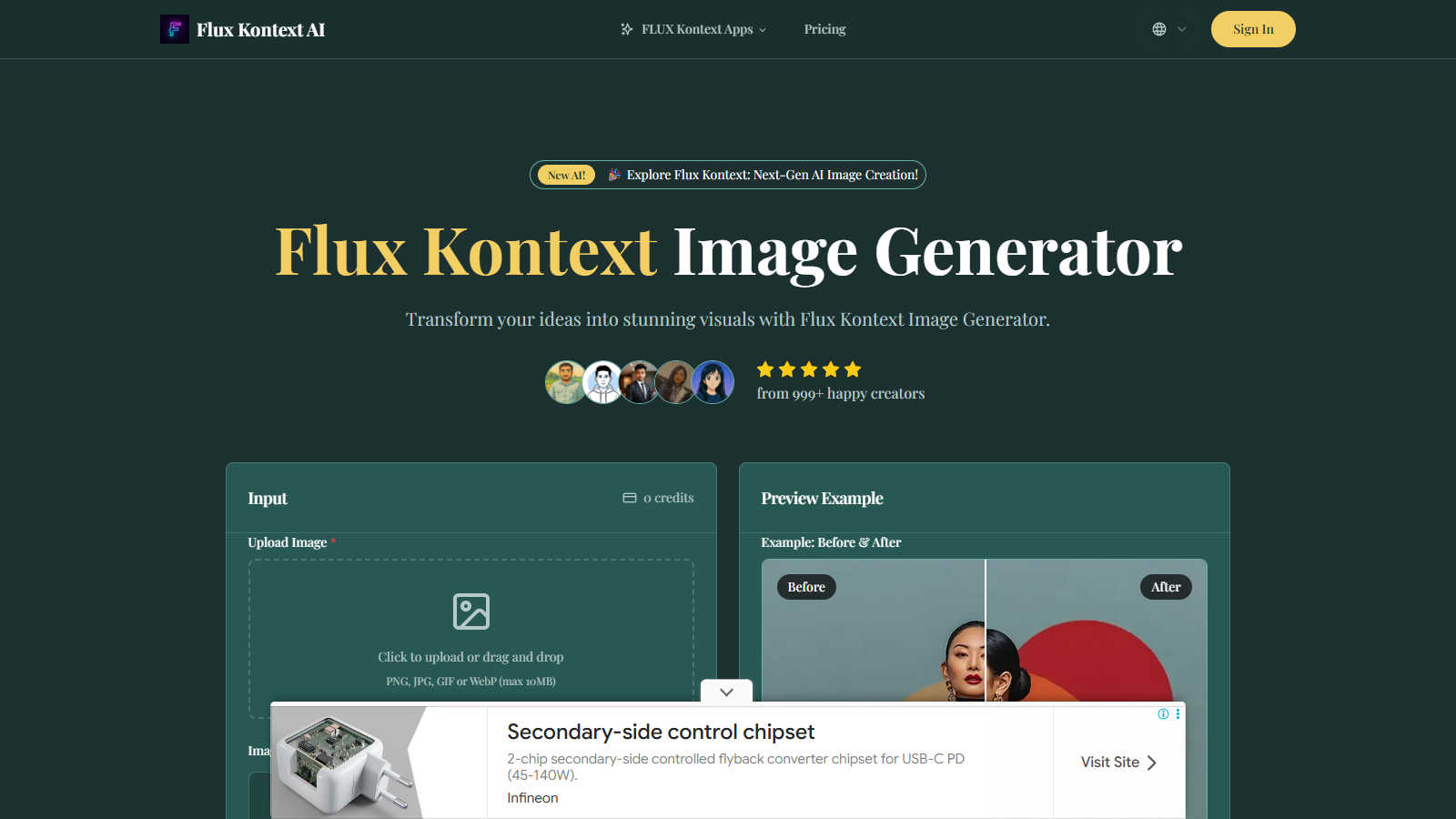 Free Flux Kontext Image Generator application interface and features