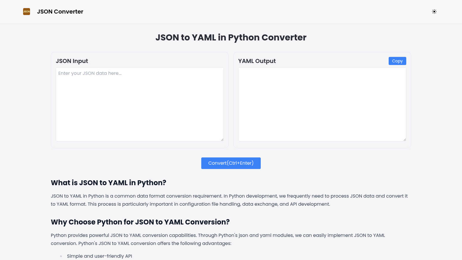 Convert JSON Online application interface and features