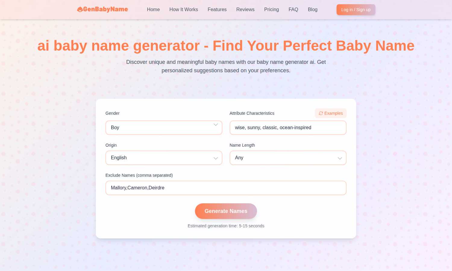 Baby Name AI  application interface and features