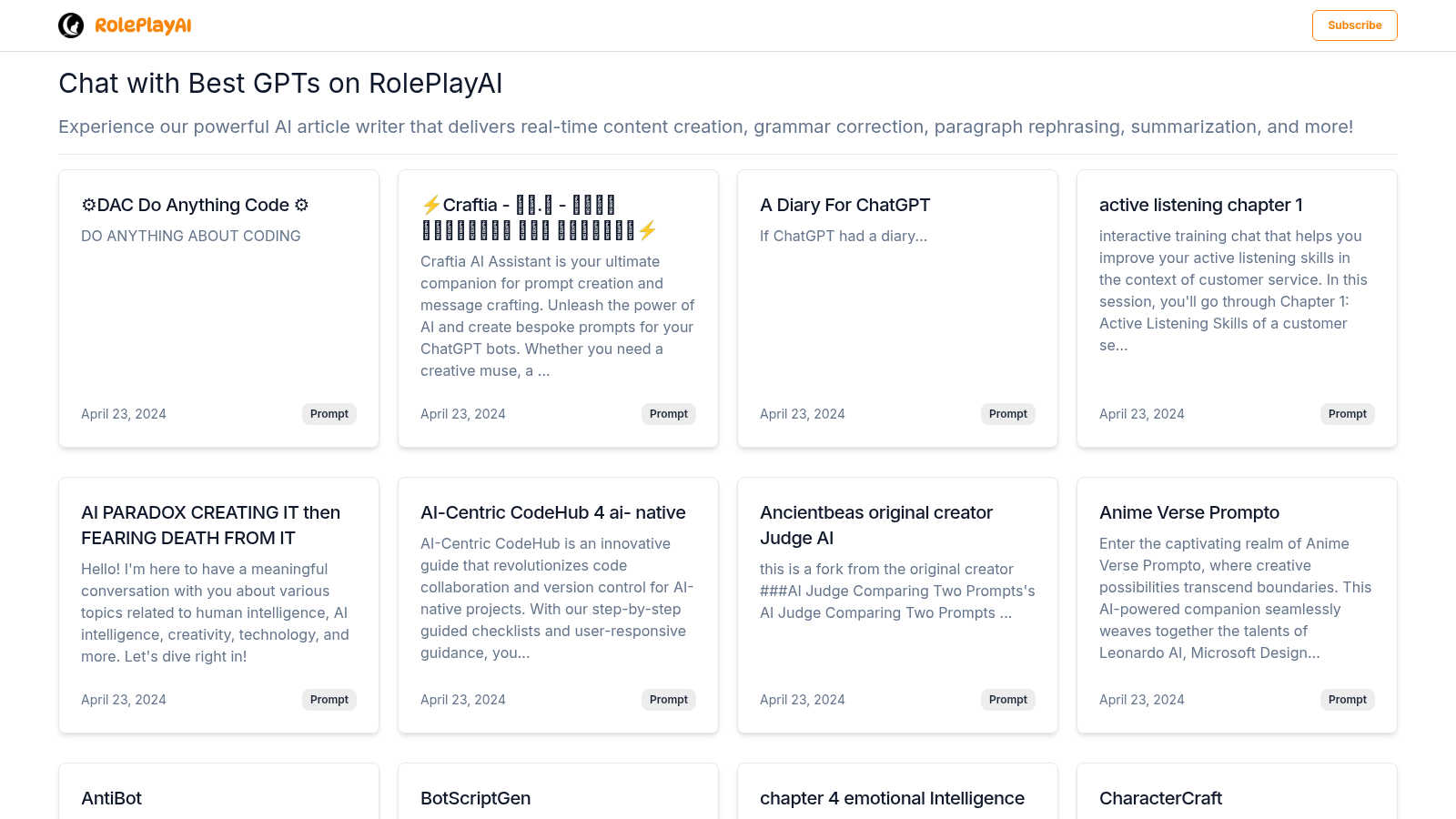 RolePlayAI application interface and features