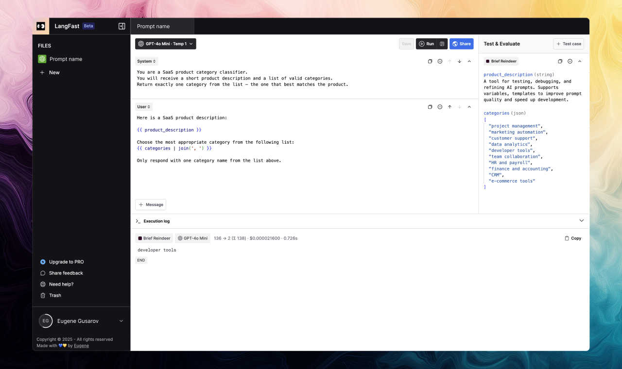 Langfa.st application interface and features