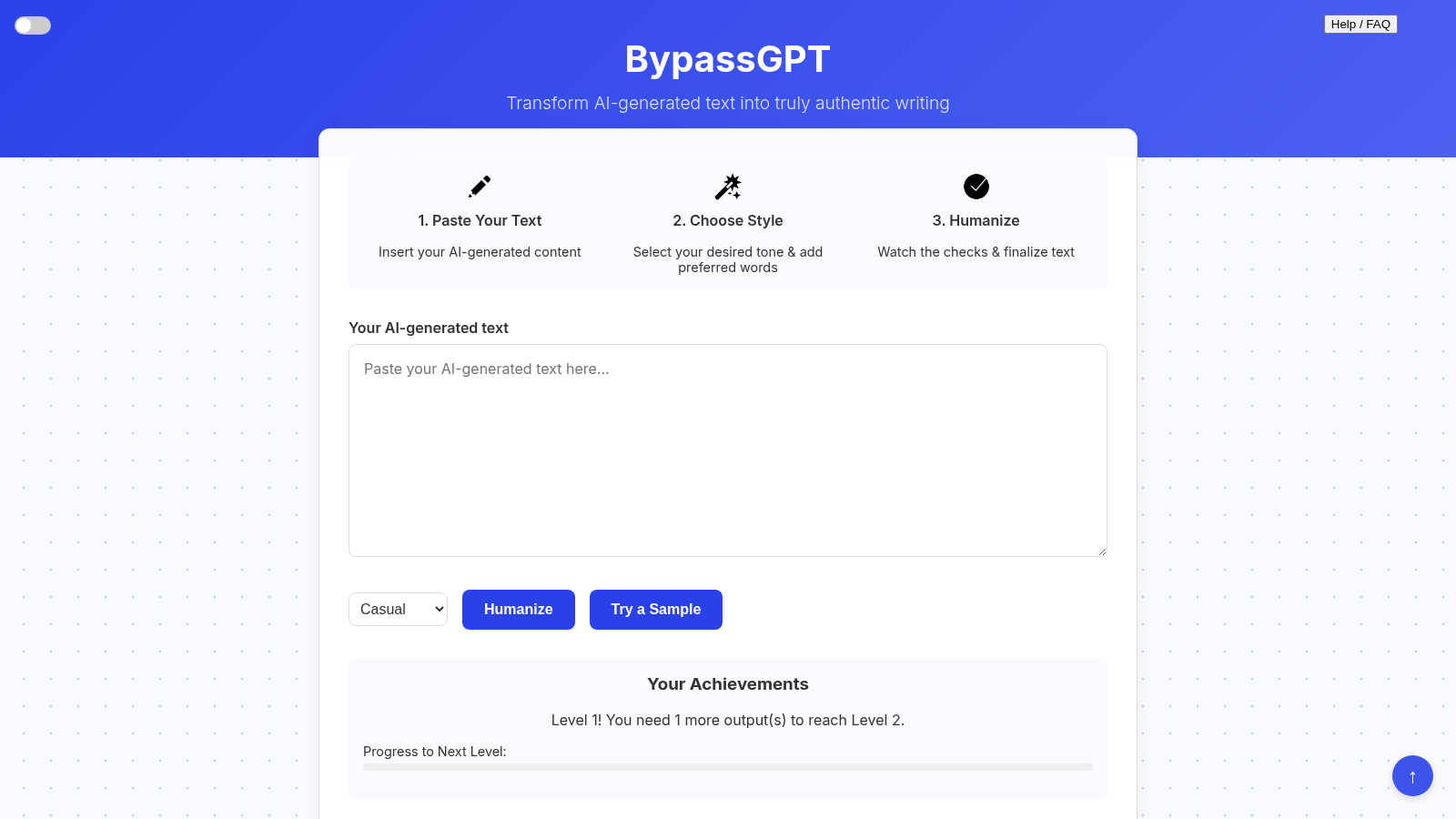 BypassGPT application interface and features