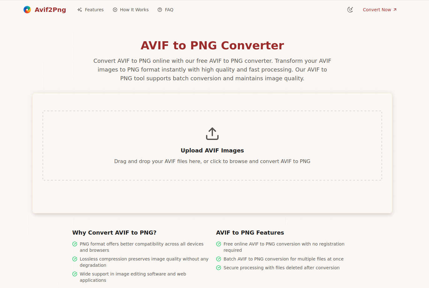 Avif2Png application interface and features