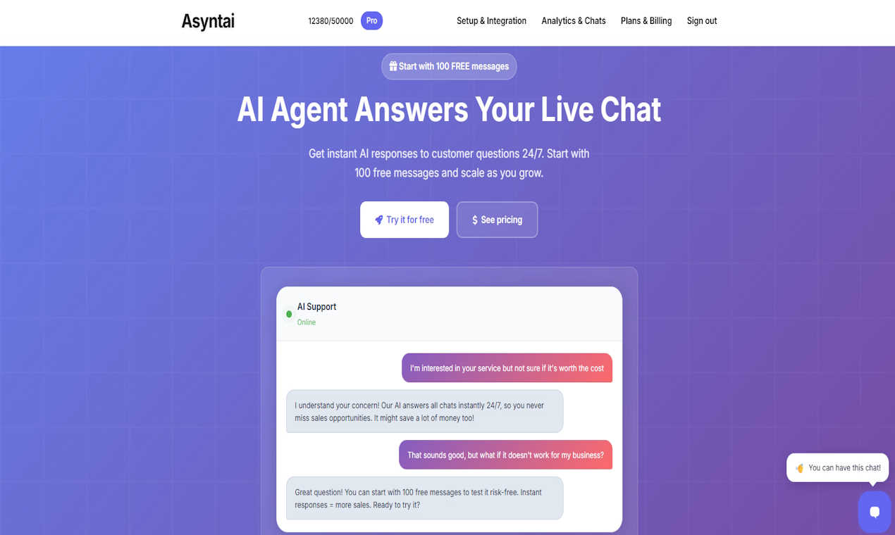 Asyntai application interface and features