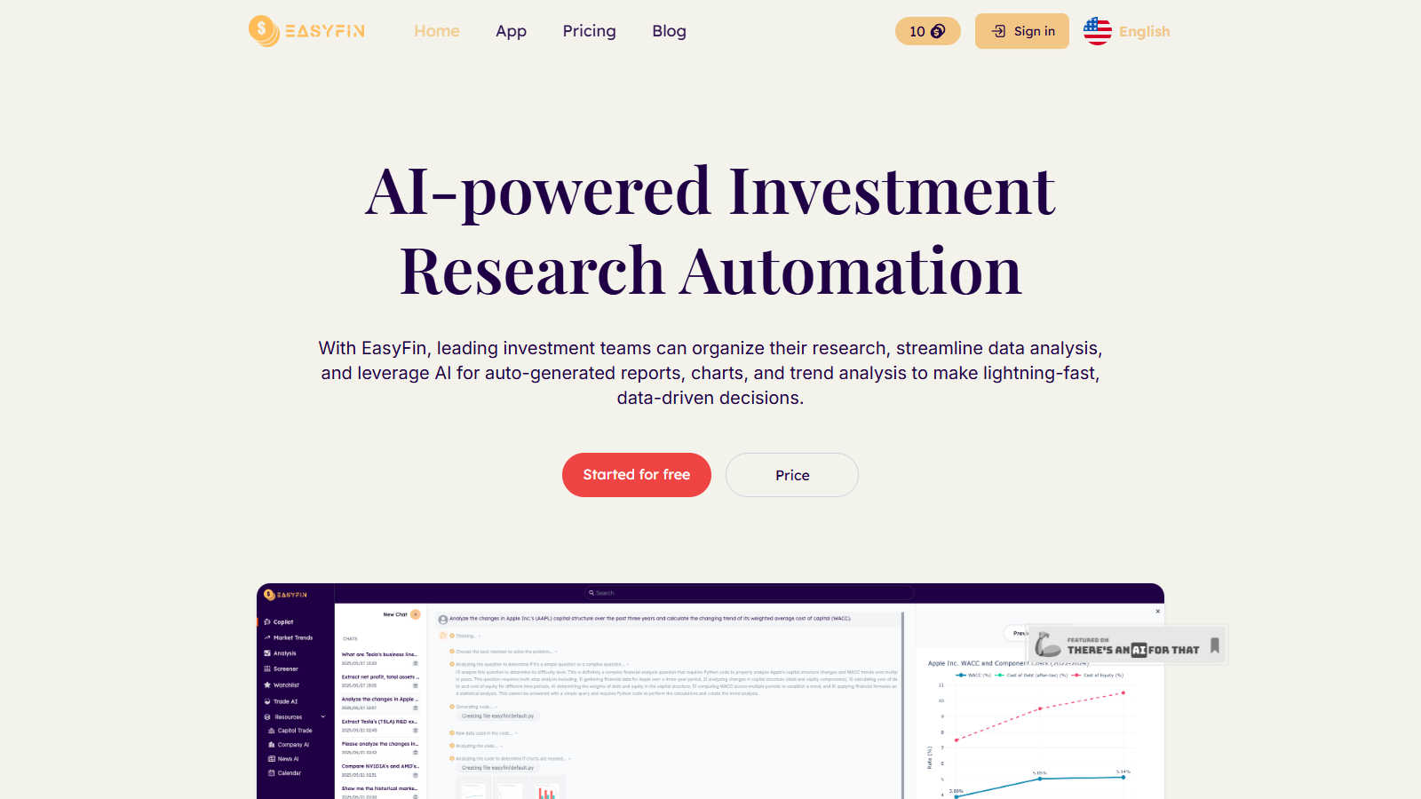 EasyFin application interface and features