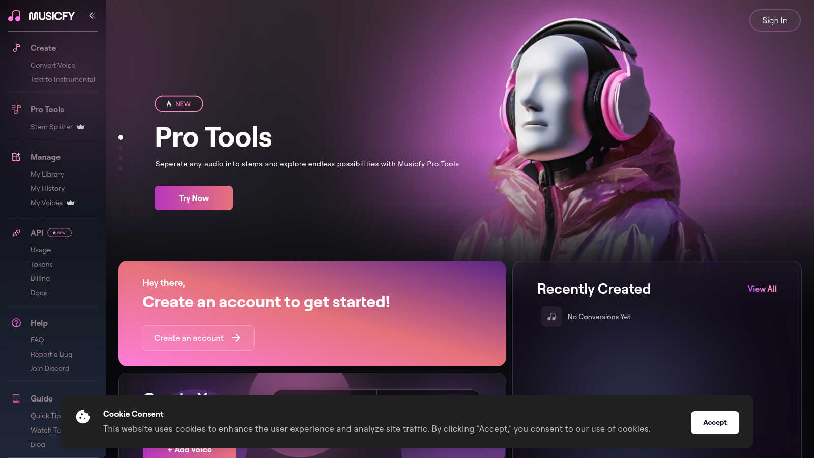 Musicfy AI application interface and features