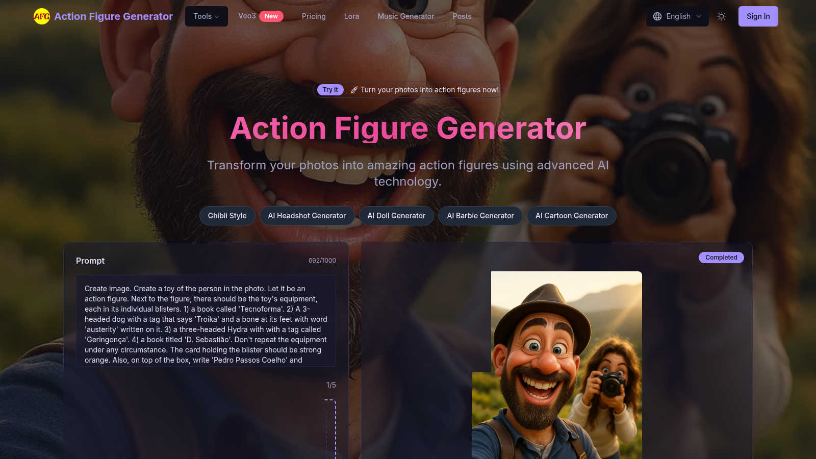 Action Figure Generator application interface and features